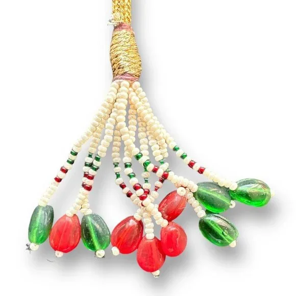 Indian Jewelry Lariat Tassel Necklace with Faux Mini Pearls accented with Leaf D - Picture 5 of 8
